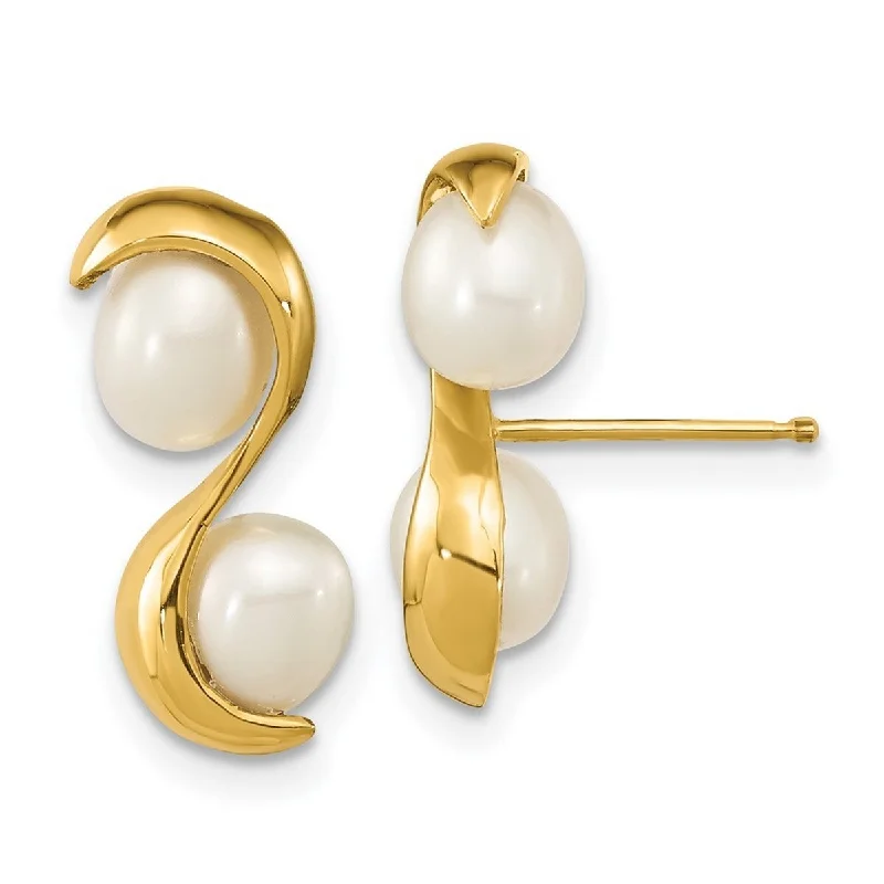 Curata 14k Yellow Gold 4-5mm Rice Freshwater Cultured Pearl Post Dangle Earrings (16.05x6.73mm)