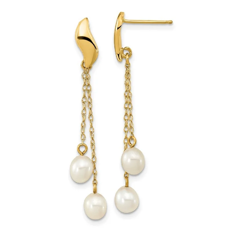 Curata 14k Yellow Gold 4-5mm White Freshwater Cultured Pearl Post Dangle Earrings (43x4.5mm)