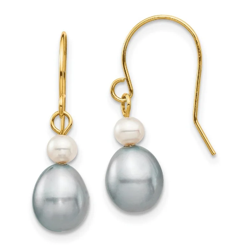 Curata 14k Yellow Gold 4-7mm White Grey Round Rice Freshwater Cultured Pearl Dangle Earrings (25mm)