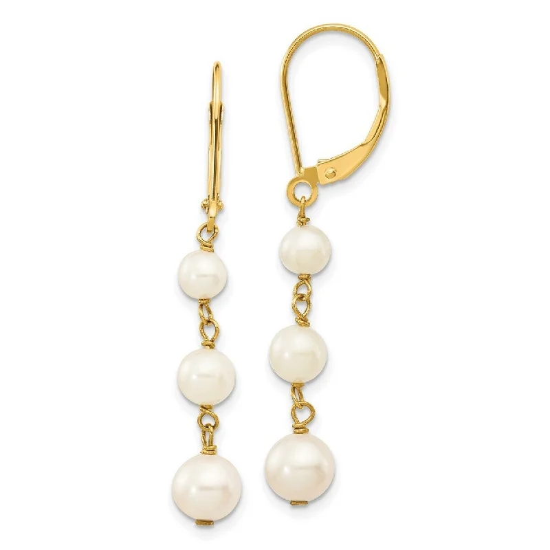 Curata 14k Yellow Gold 40x7mm Triple Freshwater Cultured Pearl Leverback Dangle Earrings