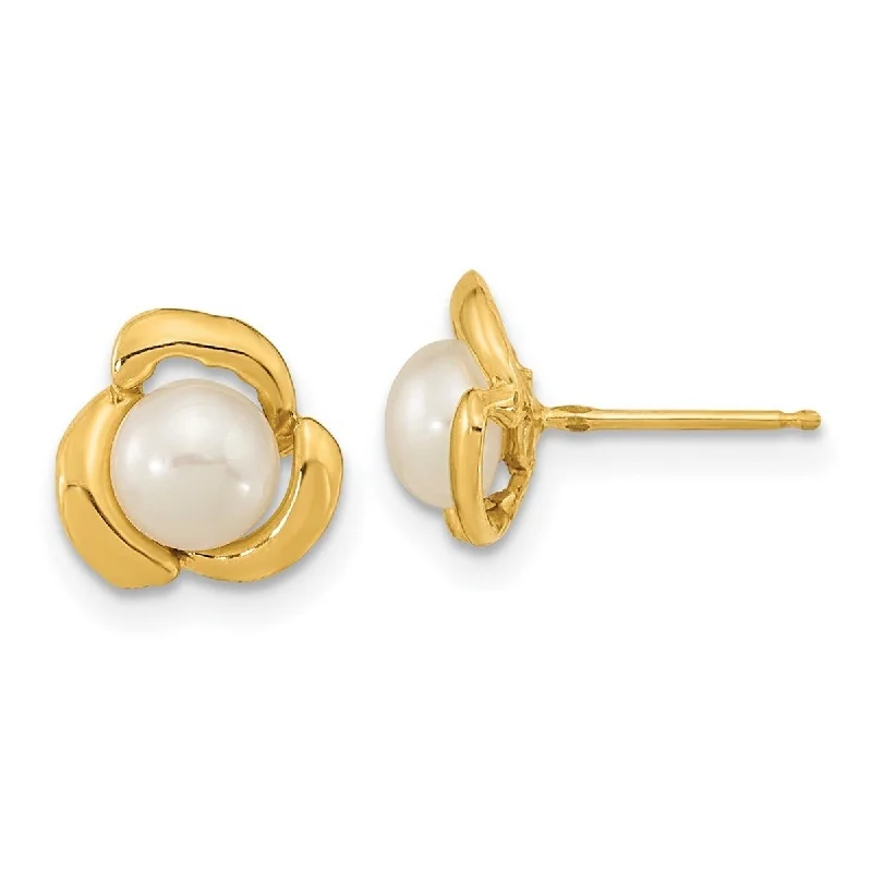 Curata 14k Yellow Gold 5-6mm White Button Freshwater Cultured Pearl Post Earrings (8.37x8.37mm)