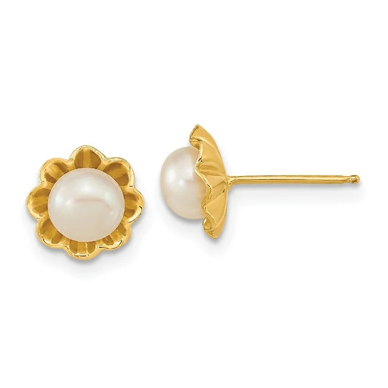 Curata 14k Yellow Gold 5-6mm White Button Freshwater Cultured Pearl Post Earrings (8.56x8.56mm)