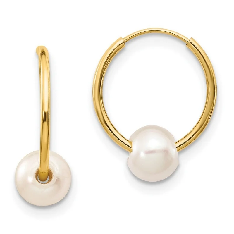 Curata 14k Yellow Gold 5-6mm White Freshwater Cultured Pearl Endless Hoop Earrings (16.5x12mm)