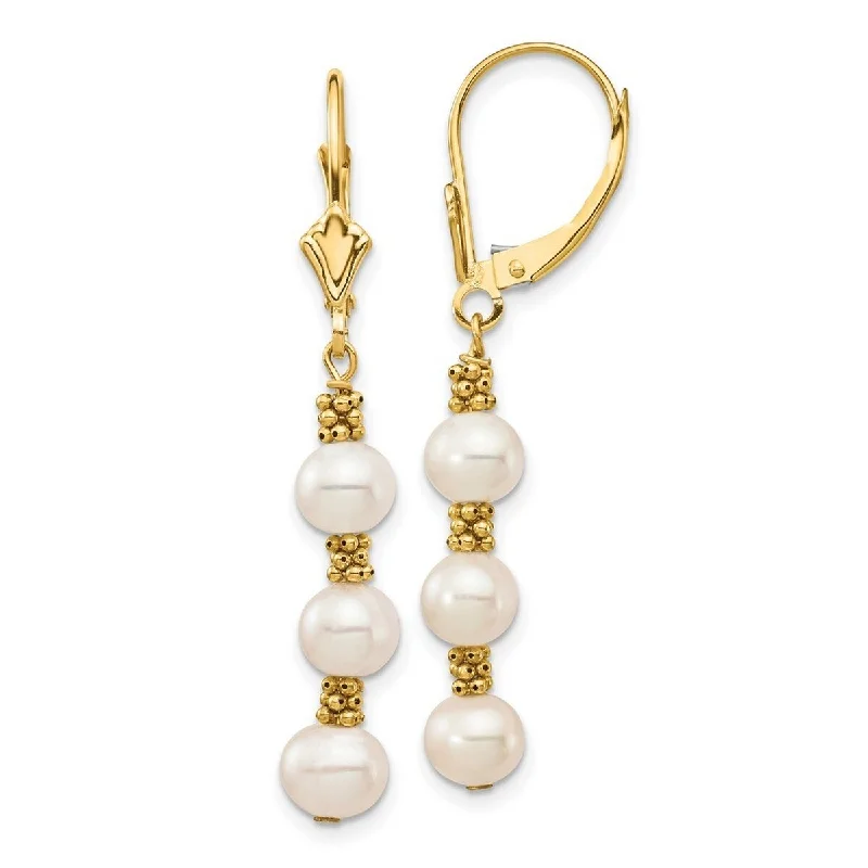 Curata 14k Yellow Gold 5-6mm White Semi Round Freshwater Cultured Pearl Leverback Earrings (41.45mm)