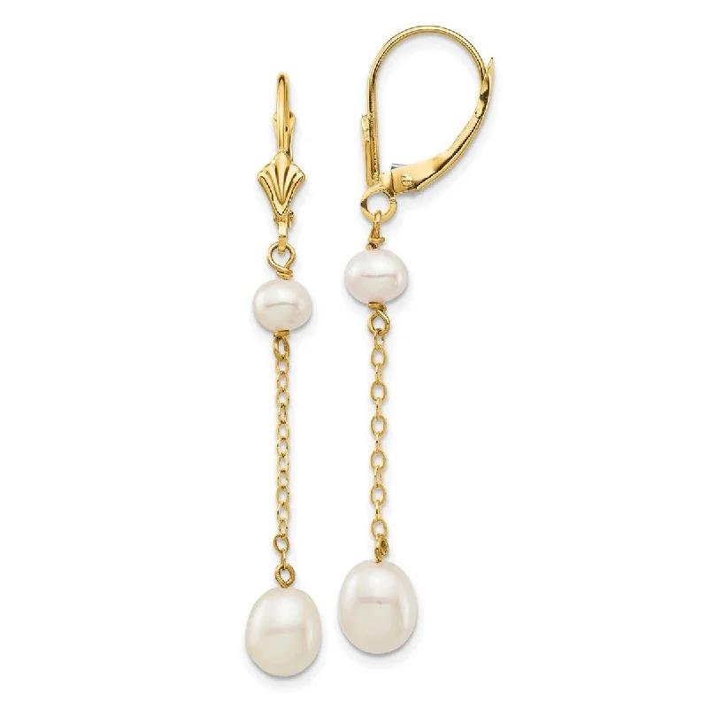 Curata 14k Yellow Gold 5-7mm White Rice Freshwater Cultured Pearl Leverback Earrings - 49.56mm