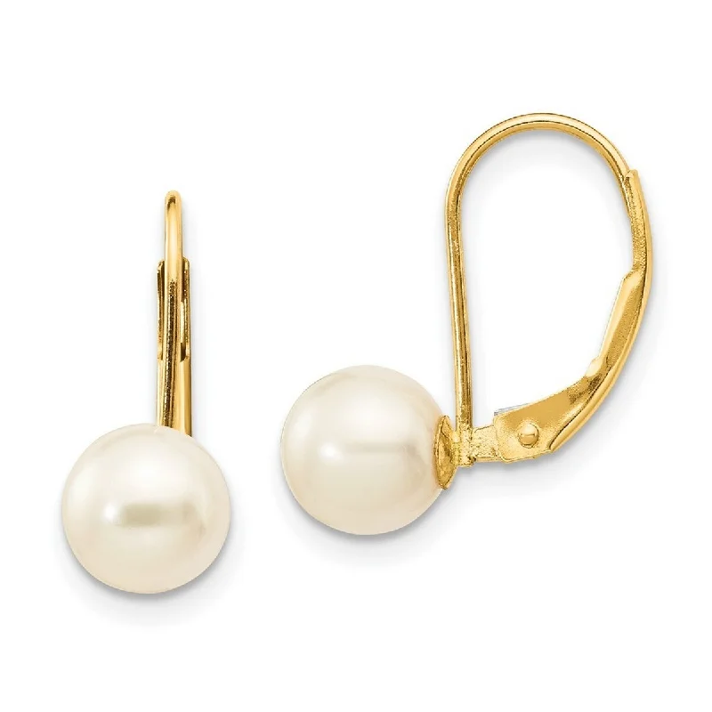 Curata 14k Yellow Gold 6 6.5mm Freshwater Cultured Pearl Leverback Earrings (19x6.5mm)