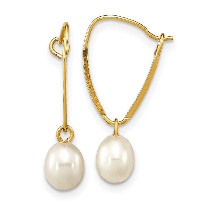 Curata 14k Yellow Gold 6-7mm Rice White Freshwater Cultured Pearl Dangle Earrings (22.49x9.49mm)