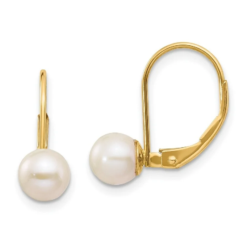 Curata 14k Yellow Gold 6mm Freshwater Cultured Pearl Leverback Earrings (20x7mm)