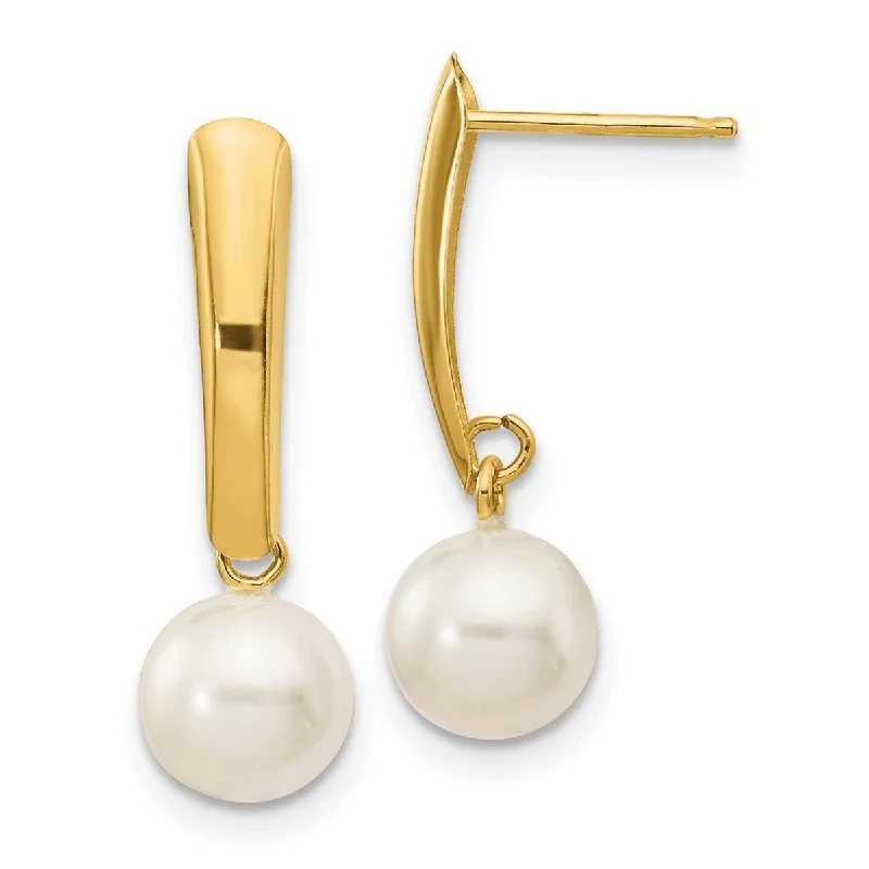 Curata 14k Yellow Gold 6mm Round Freshwater Cultured Pearl Post Earrings 20x6mm