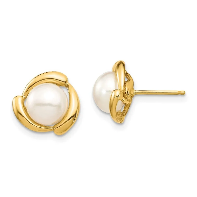 Curata 14k Yellow Gold 7-8mm White Button Freshwater Cultured Pearl Post Earrings (10.82x10.54mm)