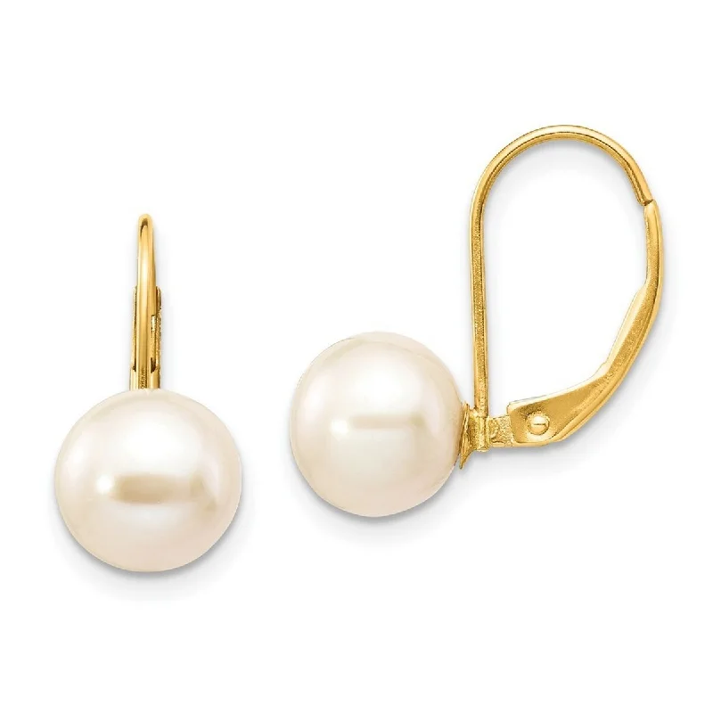 Curata 14k Yellow Gold 8 8.5mm Freshwater Cultured Pearl Leverback Earrings (20x8.5mm)