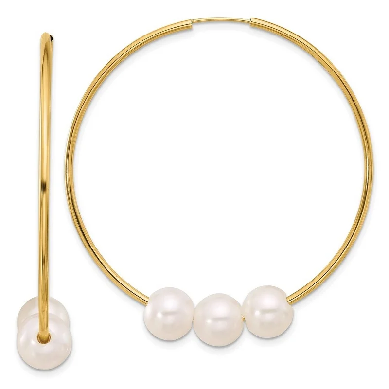 Curata 14k Yellow Gold 8-9mm Round White Freshwater Cultured Pearl Infinity Hoop Earrings (49.6mm)