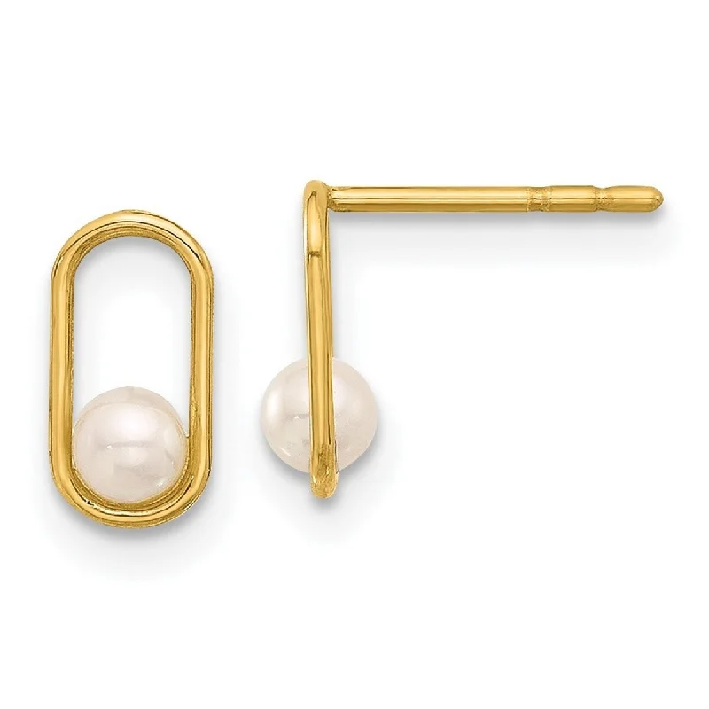 Curata 14k Yellow Gold 9.3x4.5mm Freshwater Cultured Pearl Geometric Paperclip Post Earrings