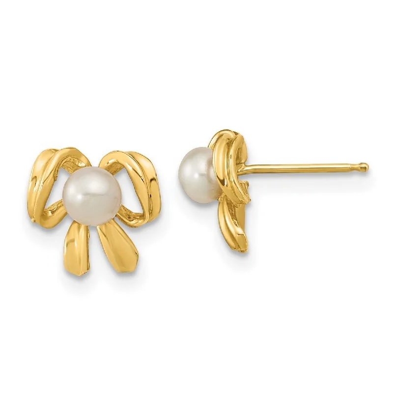 Curata 14k Yellow Gold 9mm 3-4mm White Button Freshwater Cultured Pearl Post Earrings