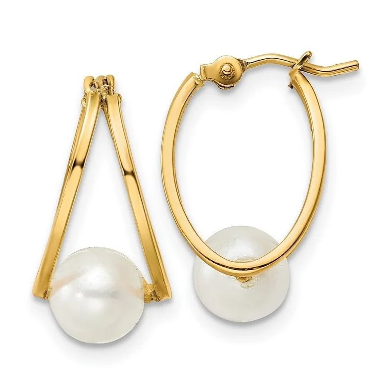 Curata 14k Yellow Gold Freshwater Cultured Pearl Hoop Earrings (17.25x10.6mm)