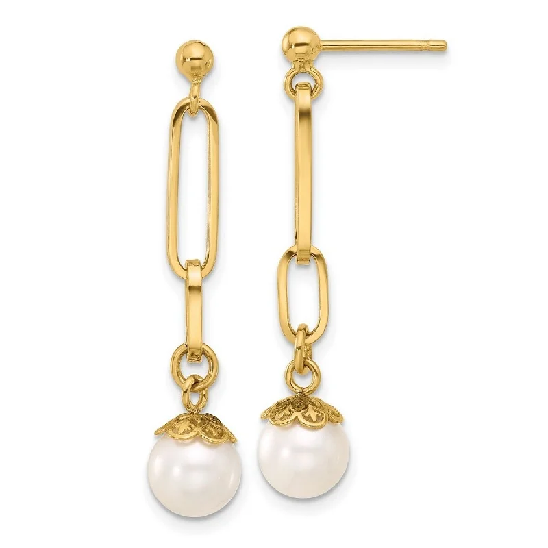 Curata 14k Yellow Gold Freshwater Cultured Pearl Post Dangle Earrings (26.41x7.5mm)