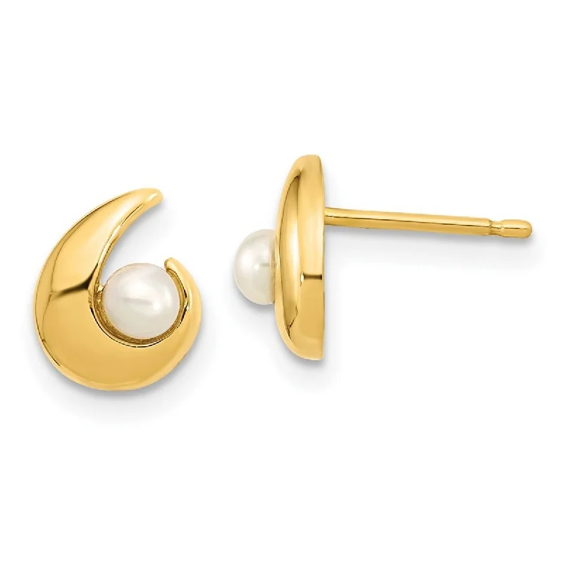 Curata 14k Yellow Gold Freshwater Cultured Pearl Post Earrings 9.1x6.29mm