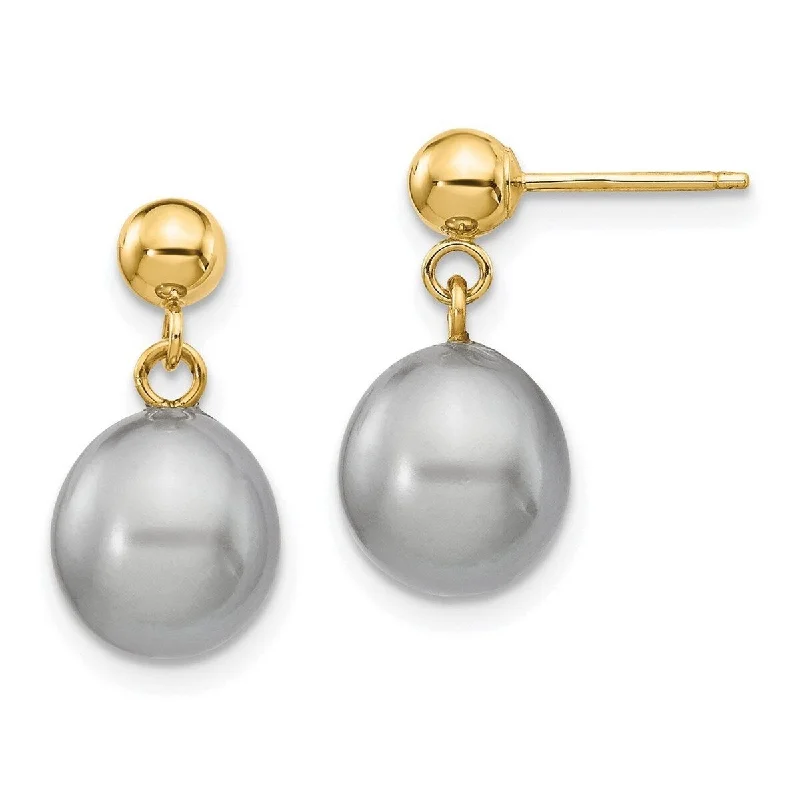 Curata 14k Yellow Gold Post Earrings 8-8.5mm Grey Freshwater Cultured Pearl Dangle Earrings (18x8.5mm)