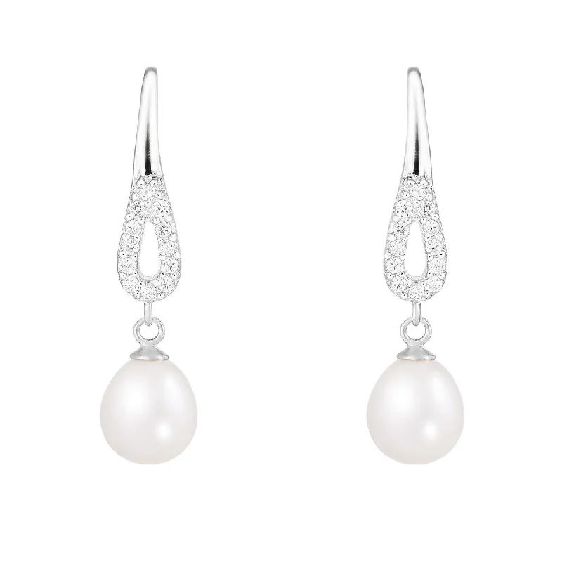 Dangle Fish Hook Pearl Earrings