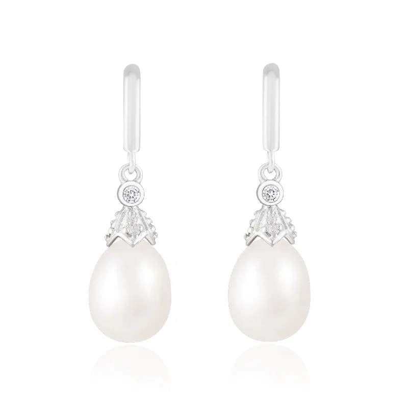 Dangle Fish Hook Pearl Earrings