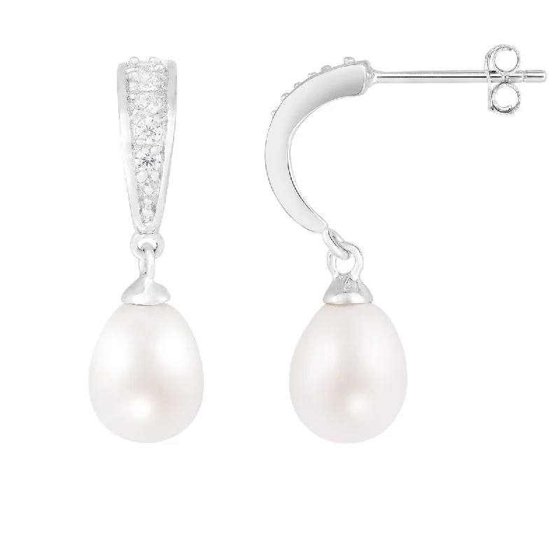 Dangle Push Back Pearl Earrings