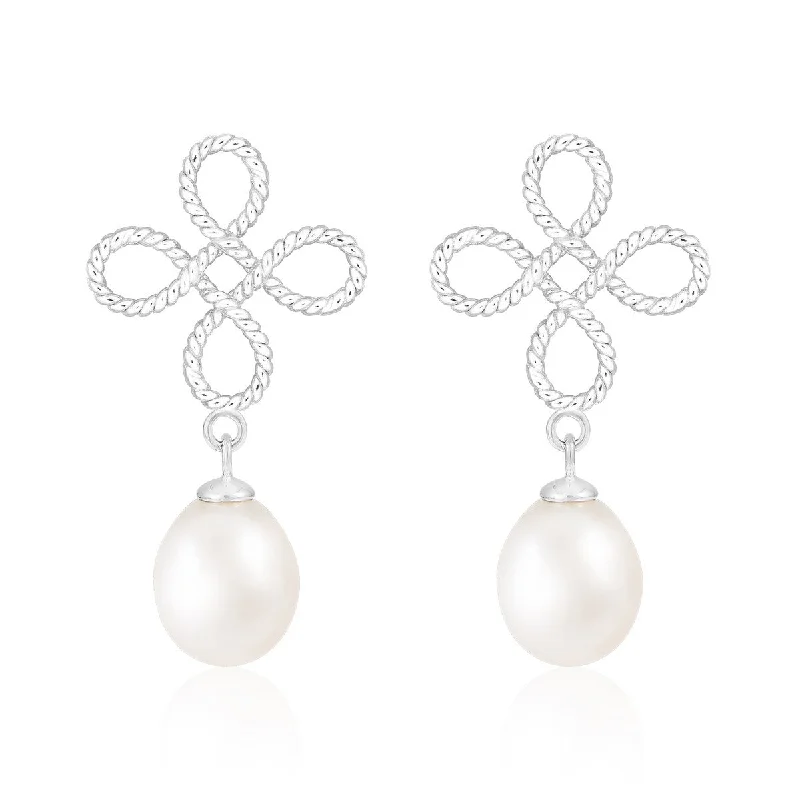 Dangle Push Back Pearl Earrings