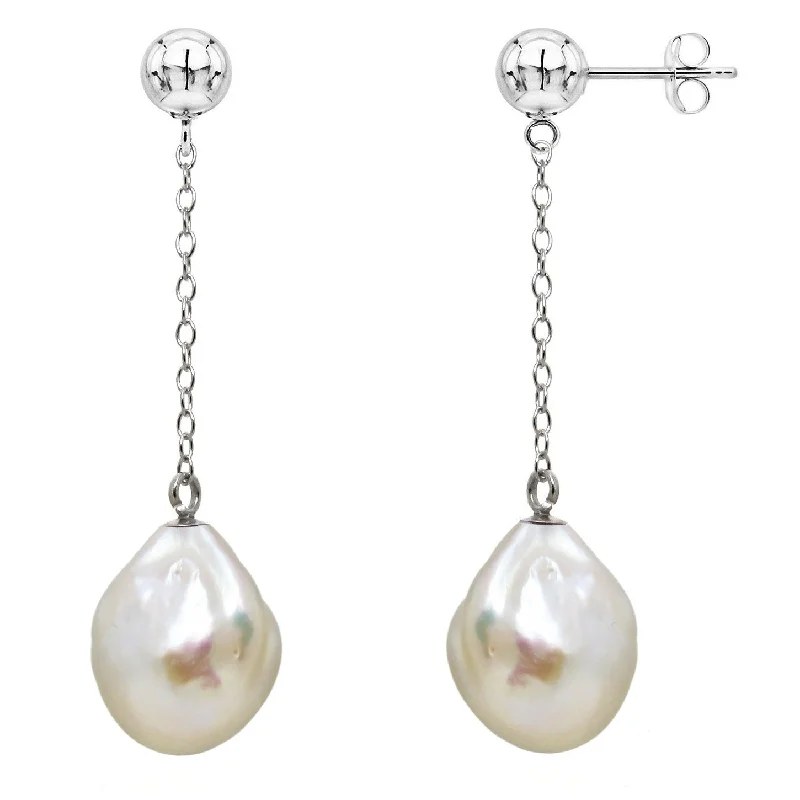 DaVonna Sterling Silver Baroque Pearl and Chain Dangle Earring