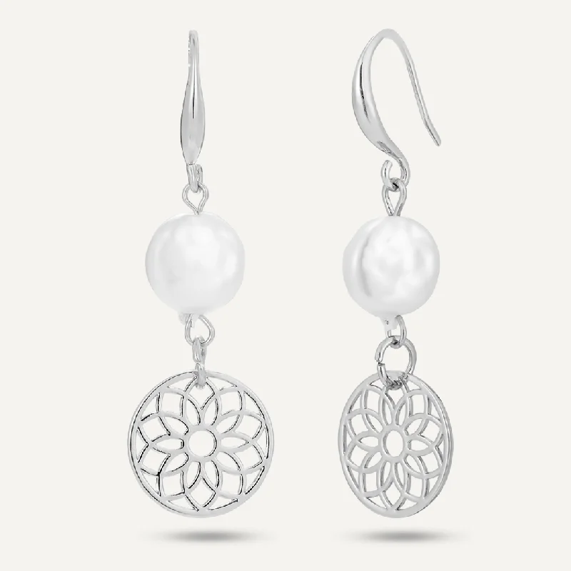 Dream Catcher Faux Pearl Drop Earrings In Silver-Tone