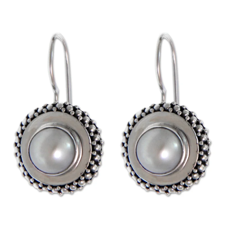 Handmade Cultured Pearl 'Moon Halo' Drop Earrings (Indonesia)