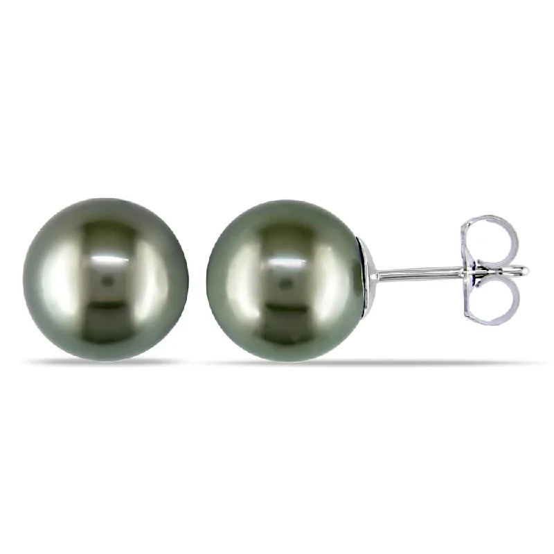 Miadora 14k White Gold Tahitian Pearl Stud Earrings (9-10 mm)