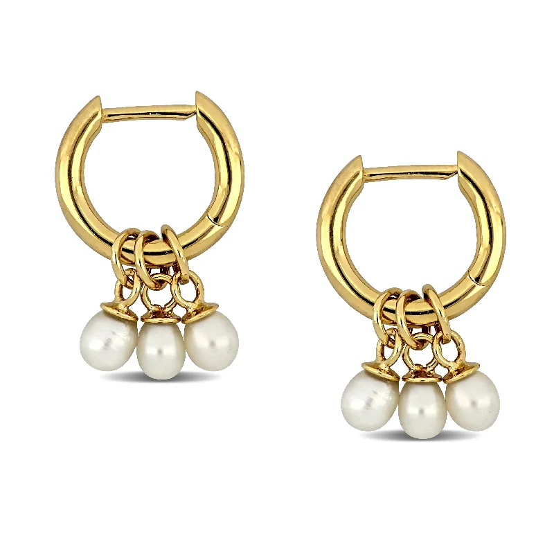 Miadora 3-3.5mm Cultured Freshwater Pearl Huggie Earrings in Yellow Plated Sterling Silver