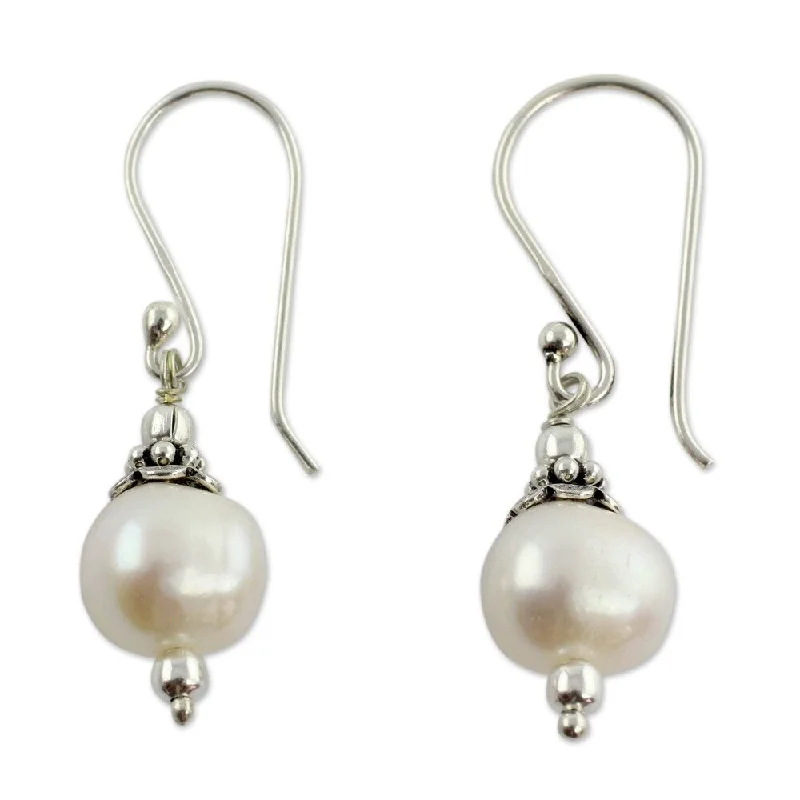 NOVICA Handmade Mumbai Moonlight Freshwater Pearl Dangle Earrings (India) - 1.3*0.4