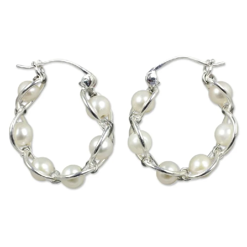 NOVICA Handmade Sterling Silver Cloud Pearl Hoop Earrings (Thailand)