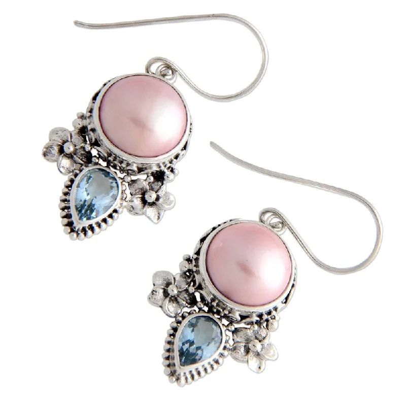 NOVICA Handmade Sterling Silver Love Pearl and Topaz Earrings (Indonesia)