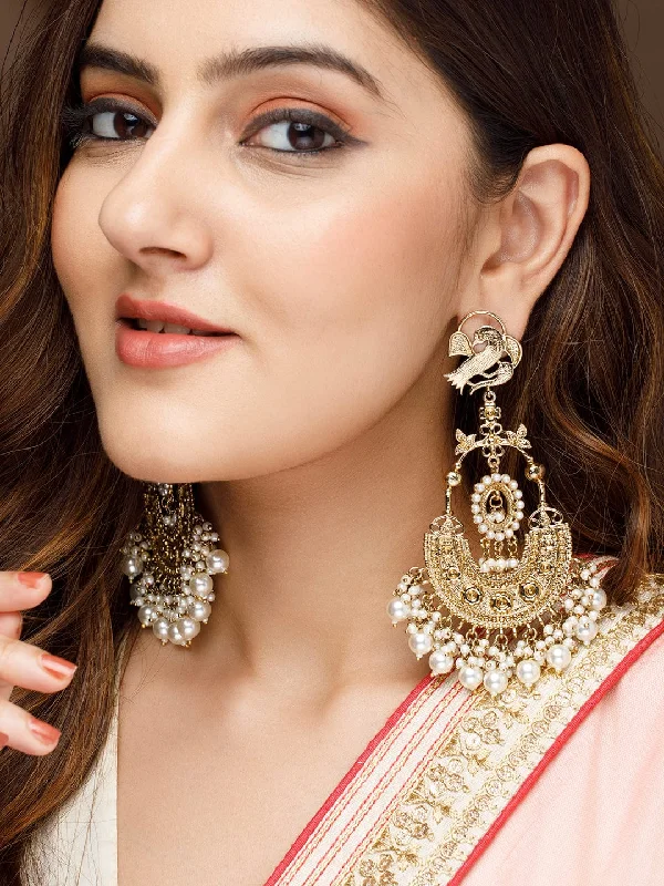 Rubans 22k Gold-Plated Handcrafted Pearls Chandbali Earrings