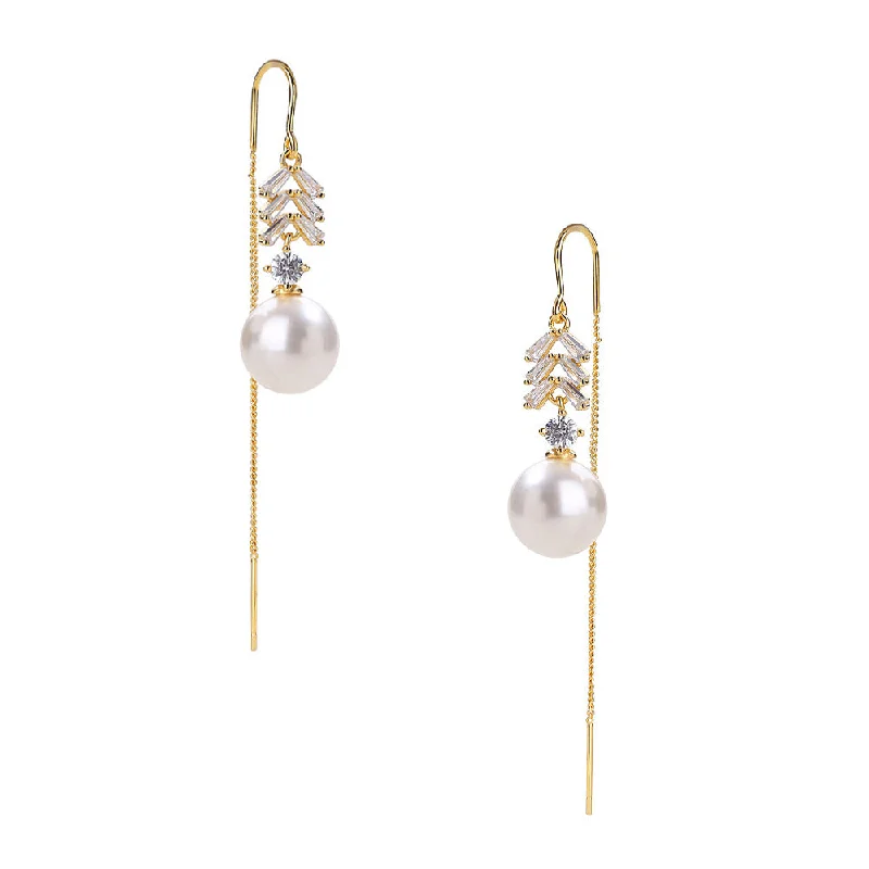 S925 Silver Pearl Zircon Drop Earrings