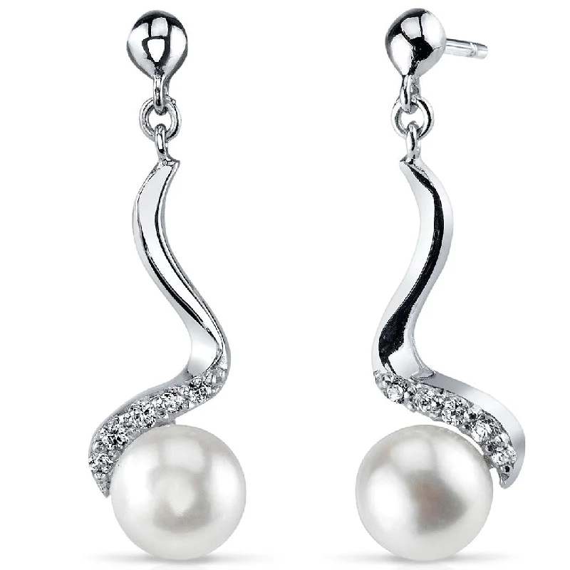 Sterling Silver 7.0mm Freshwater Pearl Dangling Earrings