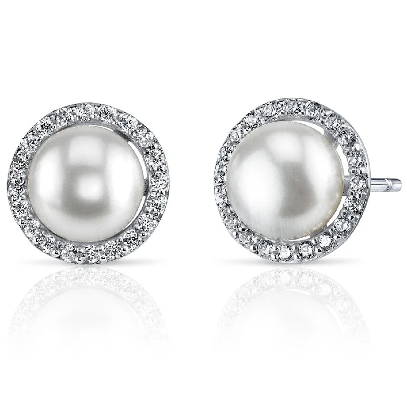 Sterling Silver 7.5mm Circle of Life Pearl Earrings