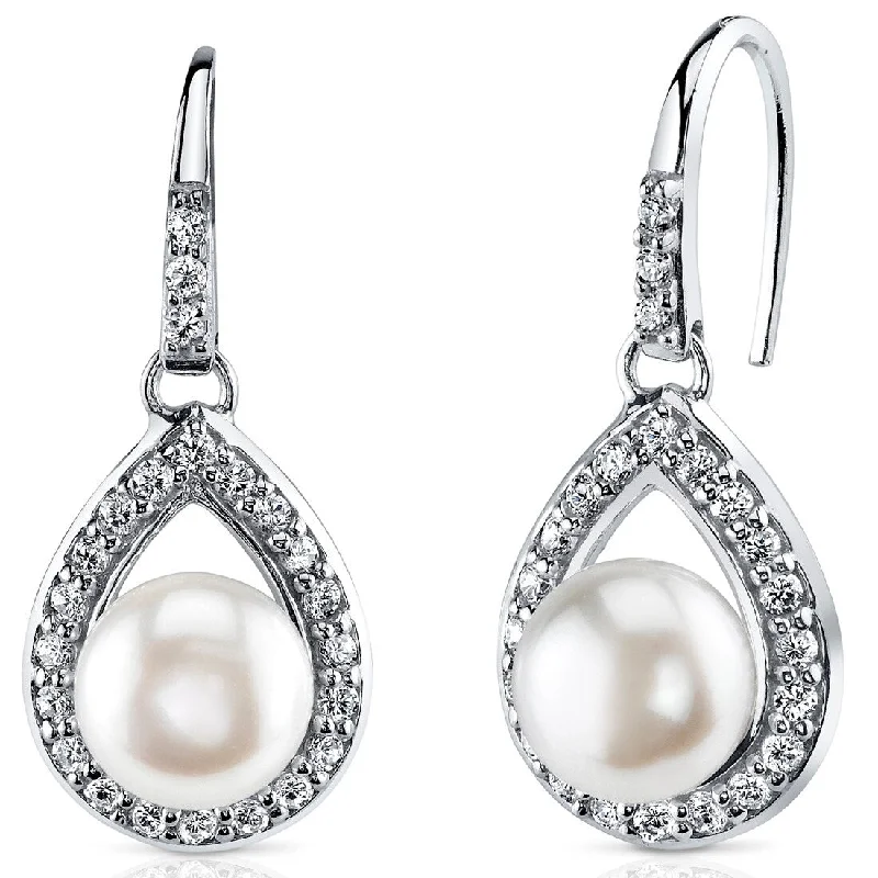 Sterling Silver 8.5mm Halo Freshwater Pearl Earrings