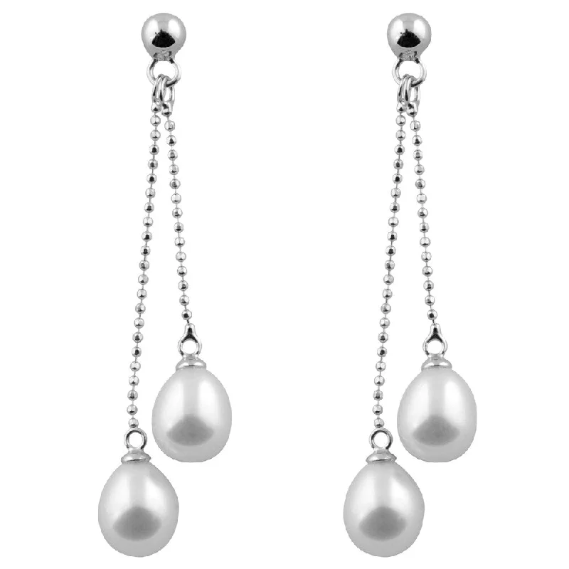 Sterling Silver Freshwater Pearl Dangle Earrings (7-8mm)