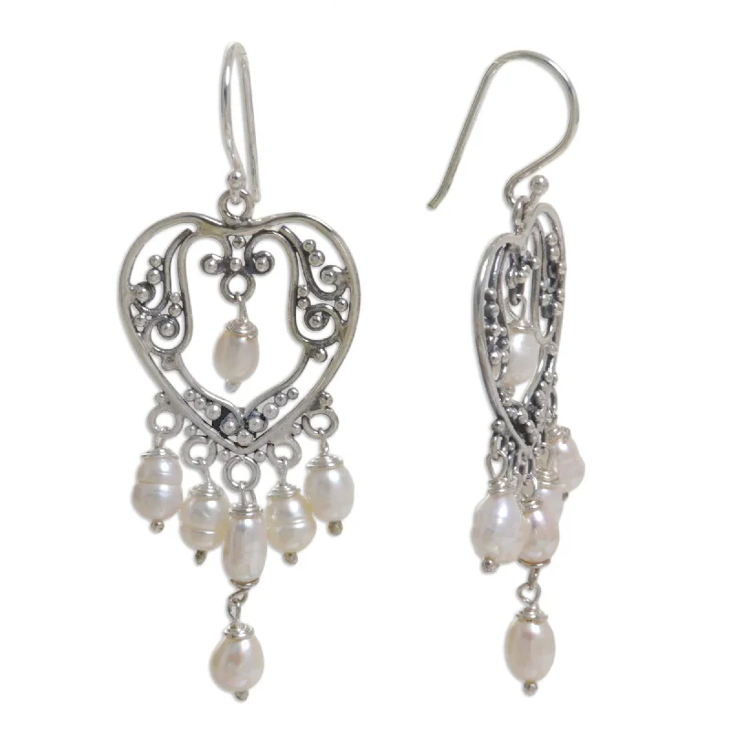 Sterling Silver 'Heart Symphony' Pearl Earrings (4.5 mm)