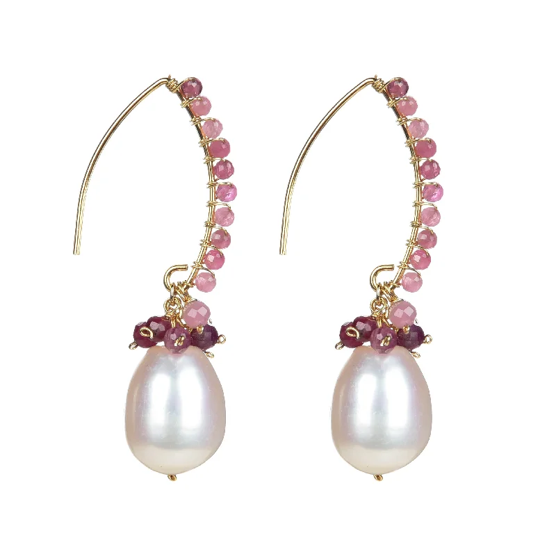 V3 Jewelry Gold Over Sterling Silver Pink Tourmaline & Pearl Earring